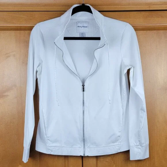 Tommy Bahama White Full Zip 100% Pima Cotton Jacket with Drawstrings - S - Picture 2 of 12